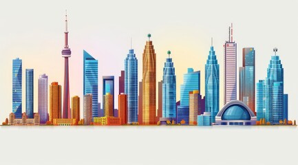 Obraz premium Tall buildings, thin outline icon collection set, illustration, vector, white background