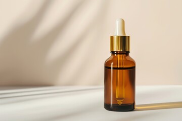 Naklejka premium Minimalist Beauty Serum Bottle on White Background with Soft Light