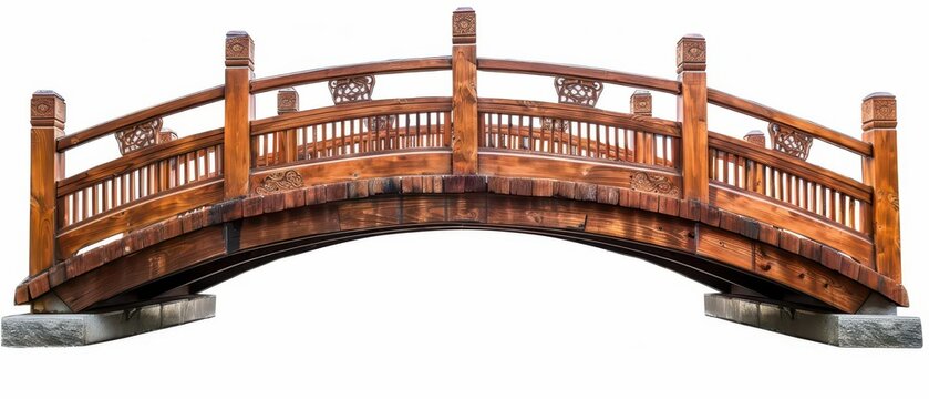 Elegant wooden arched bridge isolated on white background, perfect for various design and architectural projects.
