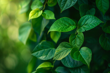 Green Leafy Frame with Bokeh Background for Nature and Botanical Designs
