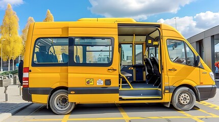 Minibus for disabled passengers with disability icons or signs on it