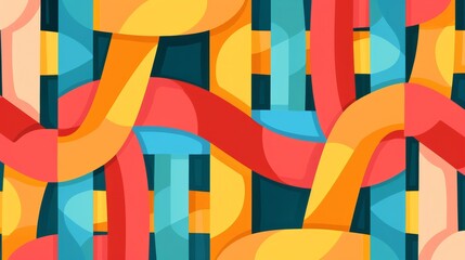 Crafted Cartoon Woven Textures in Minimalist Flat Design - Front View with Complementary Colors