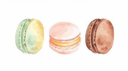 Delicate Macaron Illustrations in Triadic Colors - Minimalist Flat Design with Watercolor, Elegant Top View Theme