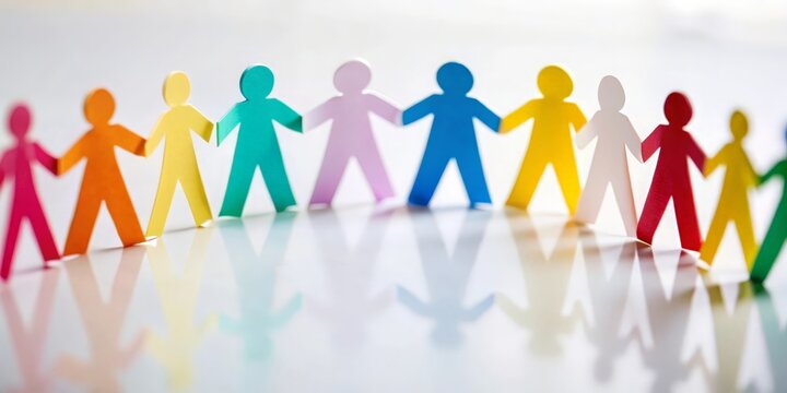 Multicolored Paper Cutout People in Partnership
