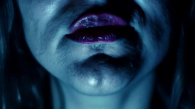 A slow creeping smile appears on a persons face as the eerie glow reveals soing sinister and unsettling.