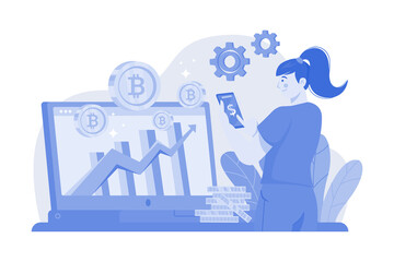 Cryptocurrency Analytic Illustration concept on a white background