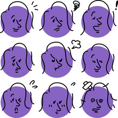 いろいろな表情の女性　顔アイコンセット