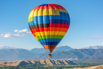 Fototapeta premium A_colorful_hot_air_balloon_floating_in_a_clear_blue