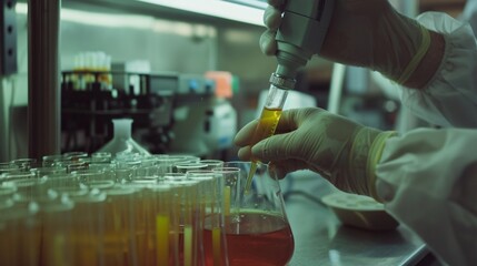 A laboratory technician conducting a microscopic bacteriological examination with reagents, showcasing work in microlaboratories.