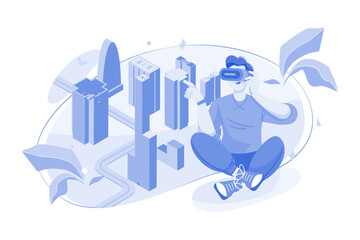 Holographic city in virtual Metaverse.