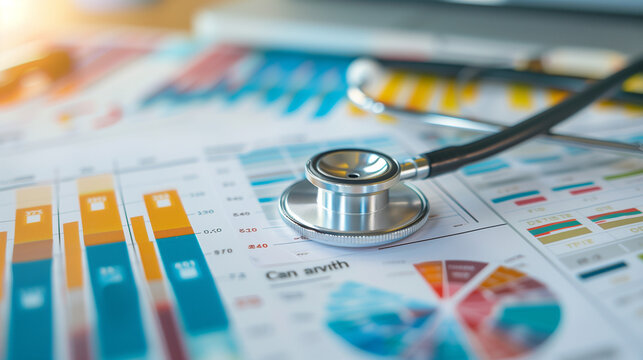 Stethoscope on spreadsheet paper, Finance, Account, Statistics, Investment, Analytic research data economy spreadsheet and Business company concept - Powered by Adobe