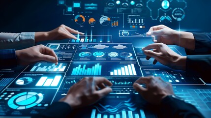 Businessman with Digital screen Data Analysis for Concept Business teamwork analyzing financial charts Futuristic business Development Technology.