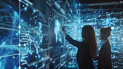Businesswoman interacting with Digital Screen Modern for Technology Concept Business Innovation Communication Futuristic.