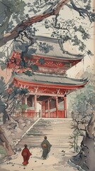 Obraz premium A mischievous tanuki causing trouble in the temple