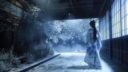 Obraz premium A yuki-onna causing frost in the museum