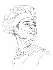 Illustration of a hand-drawn, continuous line chef hat in a linear silhouette.