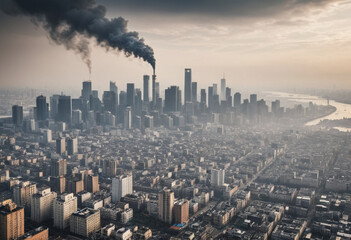 Obraz premium Air pollution choking a city skyline. 