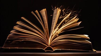 Open Book with Glowing Pages in the Dark