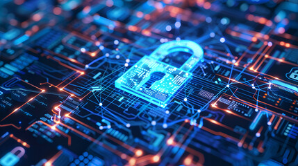 Lock Icon cyber security of digital data network protection ,High speed connection data analysis ,Technology data network conveying connectivity background concept ,internet project