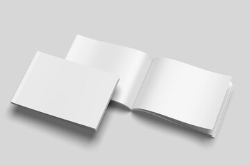 cover landscape and opened brochure magazine mockup blank