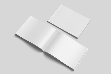 cover landscape and opened brochure magazine mockup blank