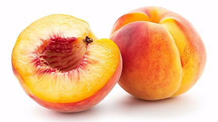 Juicy natural peach set on a blank background.