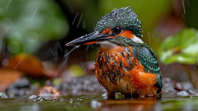 Greenandrufous Kingfisher Chloroceryle inda perched by the water in the Amazon locally known as Martimpescadorverdeerubro