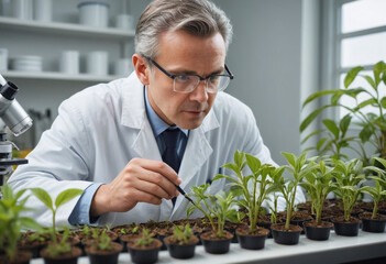  Scientist studying a unique plant species. 