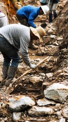 A group of archaeologists excavating a historical site