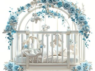 White Crib with Blue Flowers and Bears
