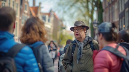 Fototapeta premium A guided tour group in a historical city center