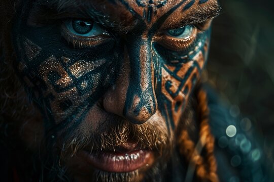 Ancient Celtic Warrior Face Closeup Portrait Generative Illustration
