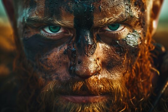 Ancient Celtic Warrior Face Closeup Portrait Generative Illustration
