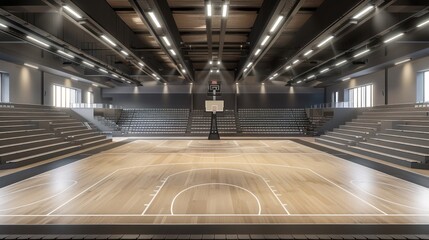Empty Basketball Court with Bleachers