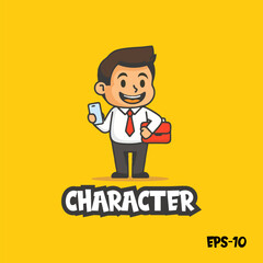 Businessman, logo, vector, illustration, eps 10, mascot, character, cute