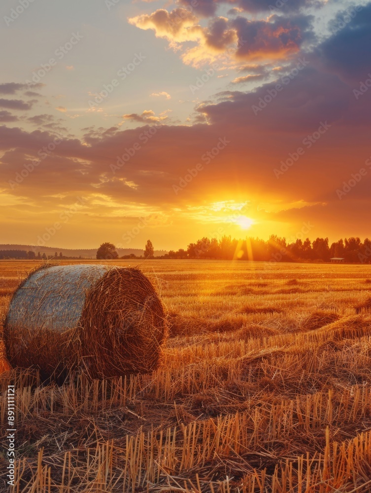 Sticker bale of hay in field