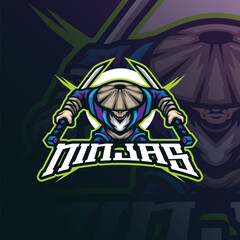 Ninja mascot logo design vector with modern illustration concept style for badge, emblem and t shirt printing. Ninja illustration for sport and esport team.