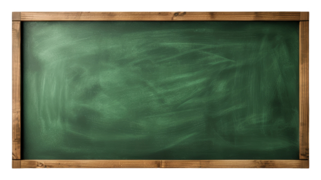 Empty green chalkboard with wooden frame and clean surface on transparent background clipart