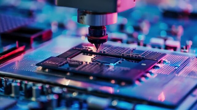 Close-up of Silicon Die Being Extracted from Semiconductor Wafer by Pick and Place Machine