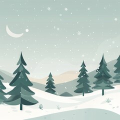 Snowy lighty night illustration and moon