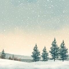 peaceful snowy landscape with minimalist pine trees