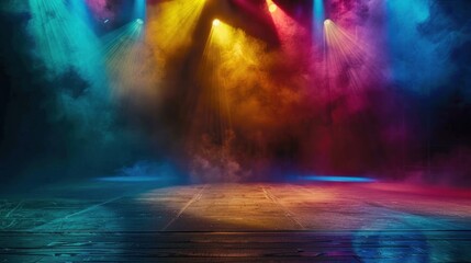 Fototapeta premium Stage Lights with Smoke and Colorful Beams