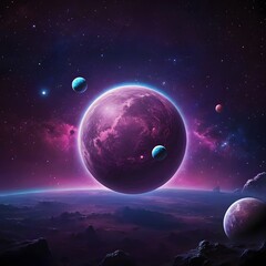 Purple Planet in a Starry Sky
