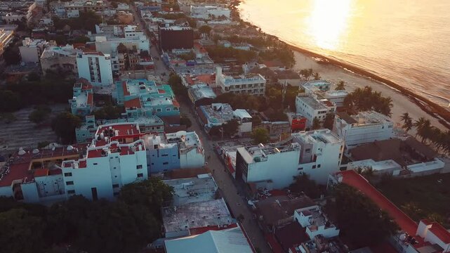 4k 24fps drone shoot of playa del carmen twon anbeach in sunrise 2
