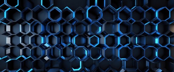 An abstract blue hexagonal pattern showcasing modern geometric design, perfect for digital art backgrounds or futuristic themes