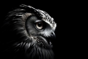 Half face of owl photography monochrome animal.