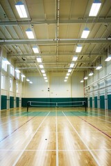 Obraz premium School badminton hall ,A person playing badminton on an indoor court