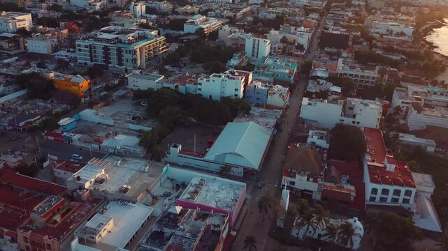 4k 24fps drone shoot of playa del carmen twon anbeach in sunrise