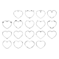 Set Abstract Collection Hand Drawn Frame Heart With Plants Doodle 14 February Holiday Concept Vector Design Outline Style On White Background Isolated Letter, Message, Mail, Cards, Posters