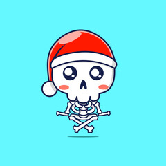 Cute cartoon skull using christmas hat